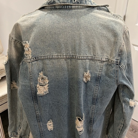 NWT Oversized Distressed Denim Maxi Trench - Picture 8 of 9